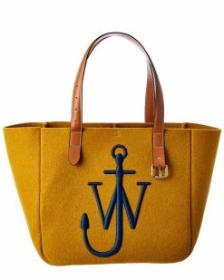 JW Anderson Logo Wool & Leather Tote Women Totes