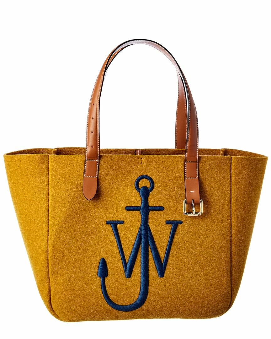 JW Anderson Logo Wool & Leather Tote Women Totes