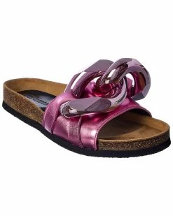 JW Anderson Chain Leather Slide Women Flat Sandals